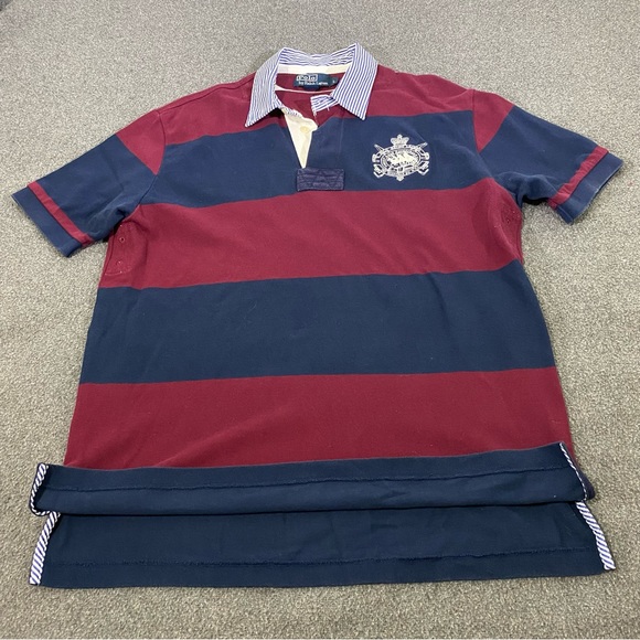 Vintage Polo Ralph Lauren Embroidered Striped Rugby Polo Shirt Size Large - Picture 9 of 9